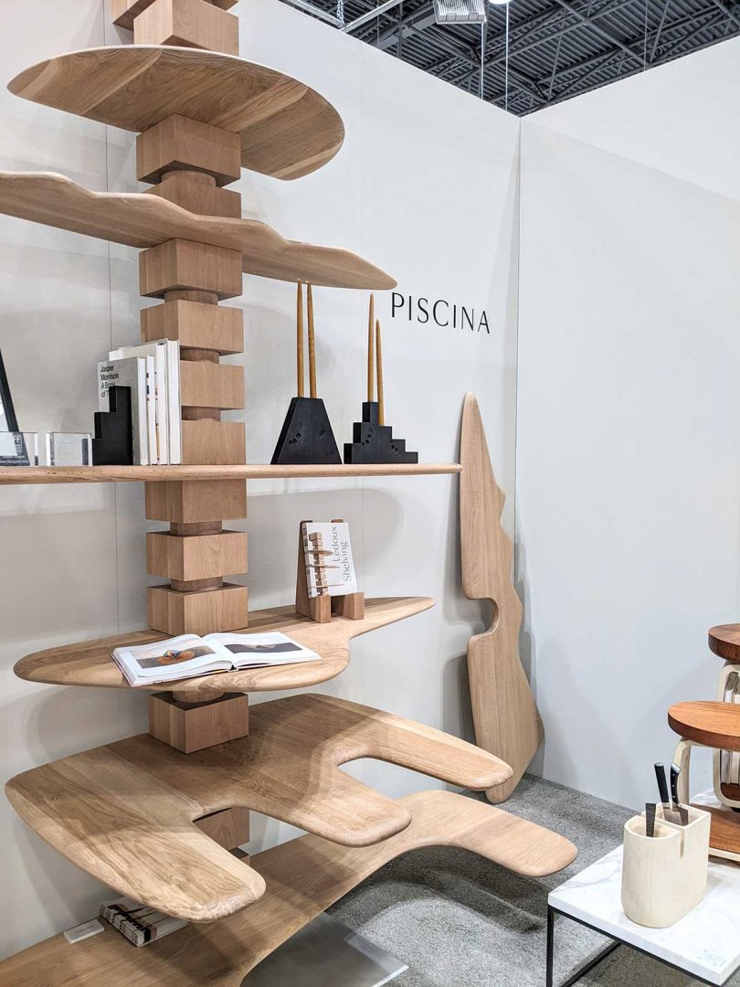 Piscina sculptural wood shelf