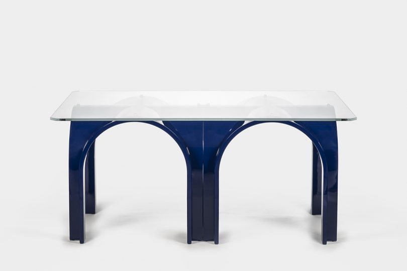 blue rectangle dining table on white background