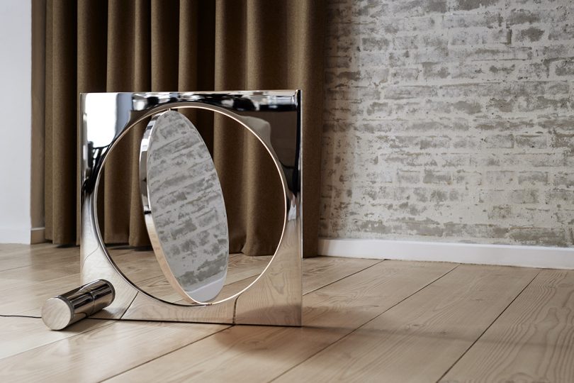 modern metal floor lamp on floor 