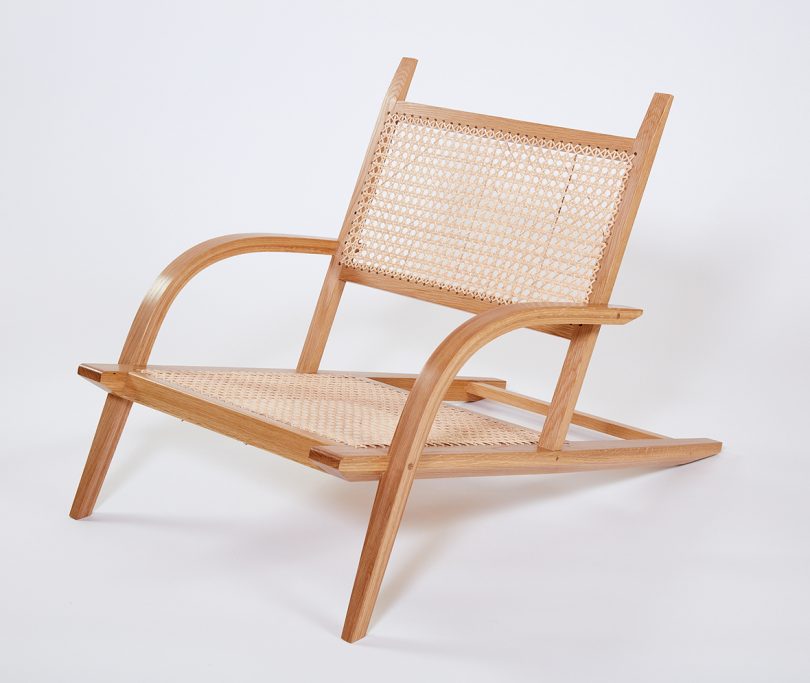 wood caned lounge chair