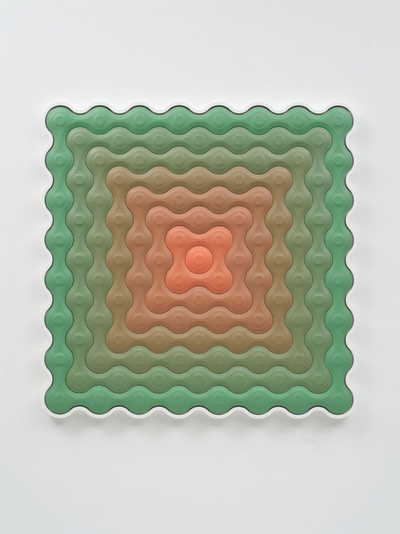 Orange and Green 'Concentric Square J' painting