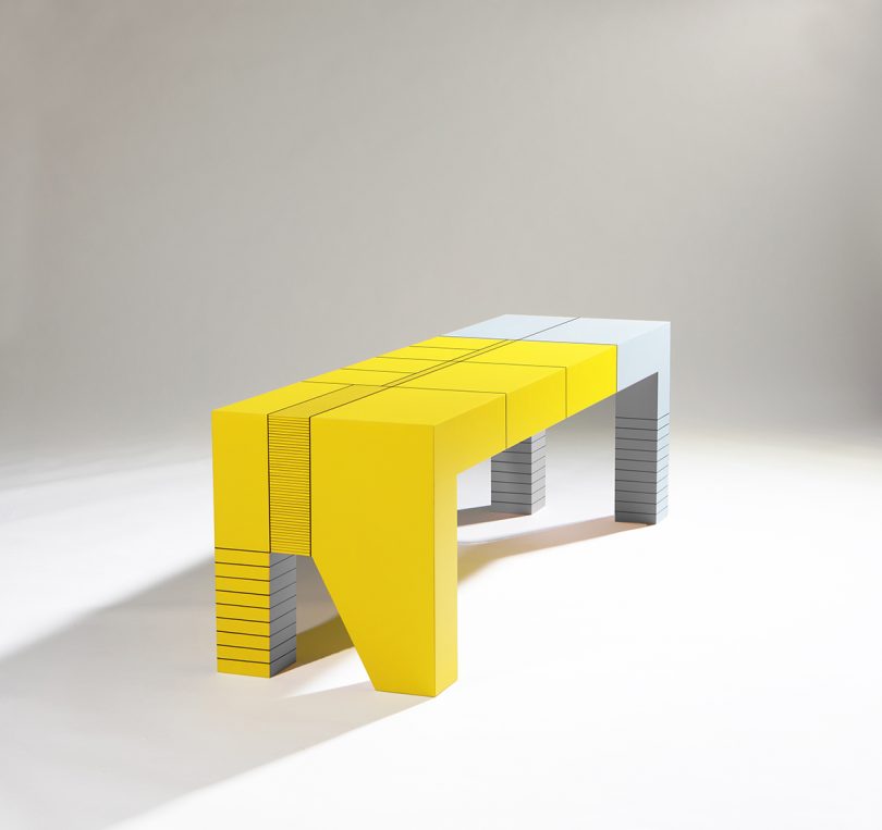 modern yellow and light grey bench