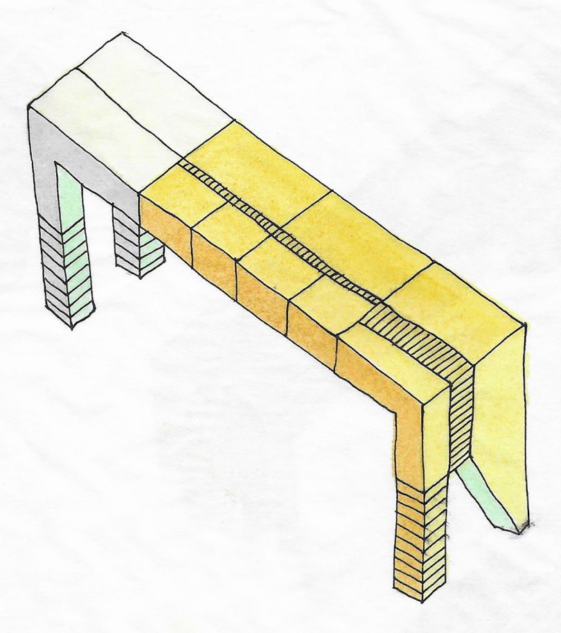 sketch of modern yellow and light grey bench