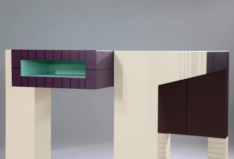 detail of modern cream and dark purple table