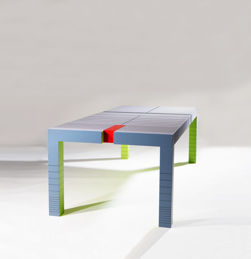 modern grey, red, and neon green table