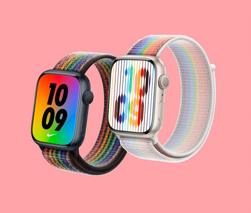 2 apple watches with rainbow bands