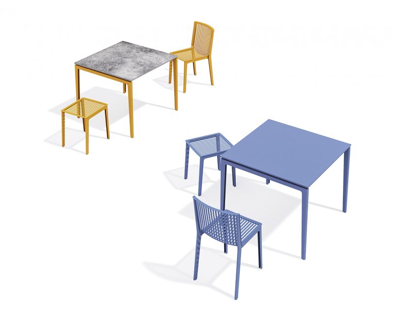 colorful outdoor chairs and tables