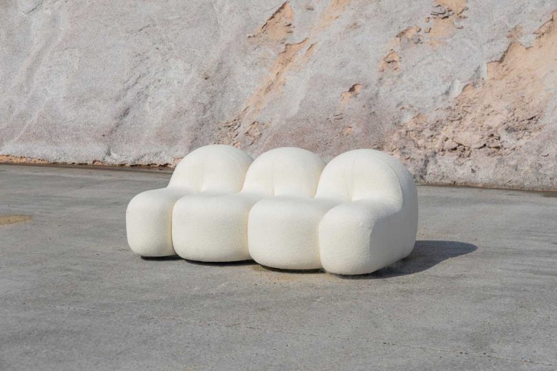a curvy modern white sofa
