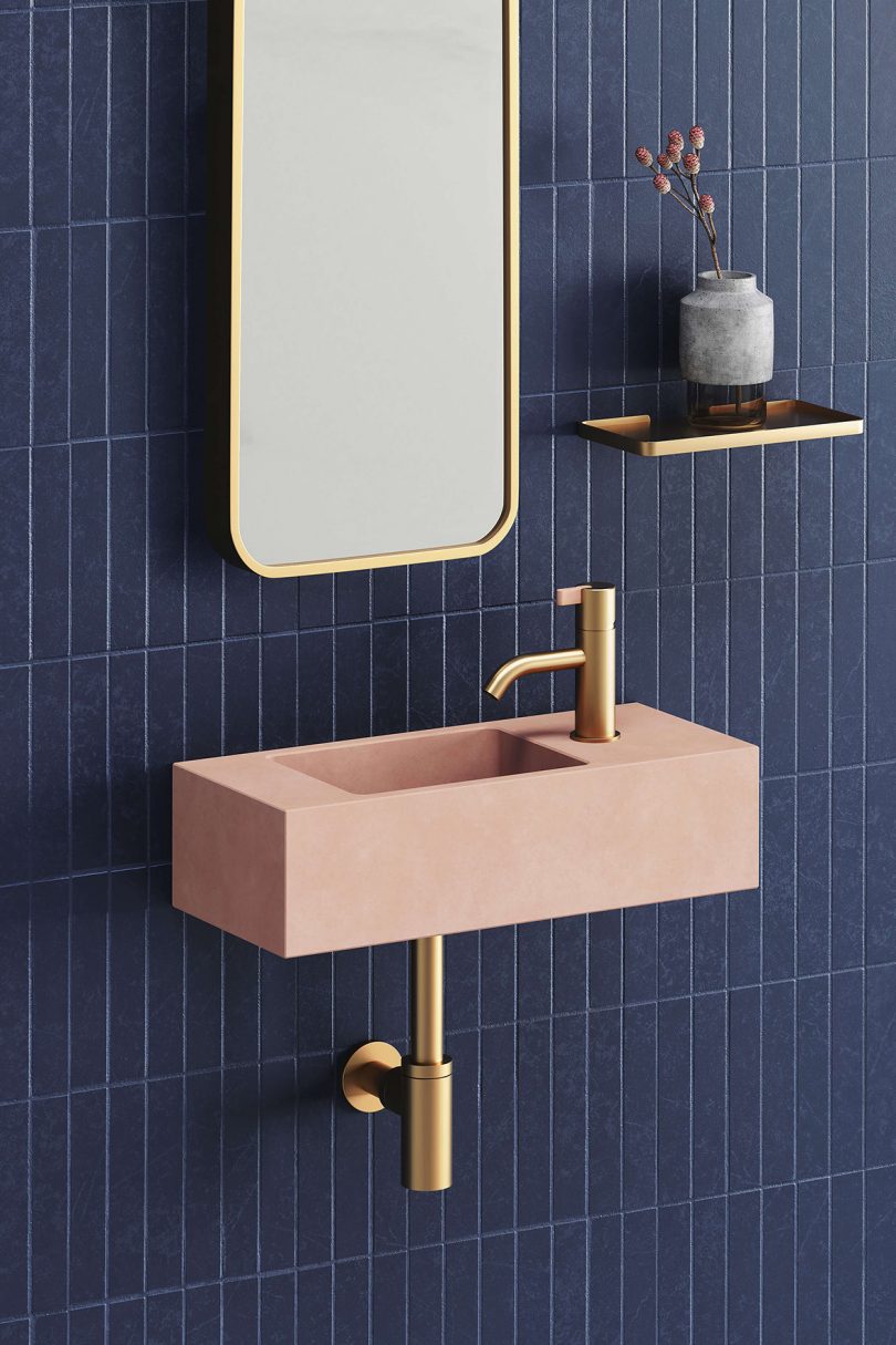 brushed brass and light pink mono tap installed