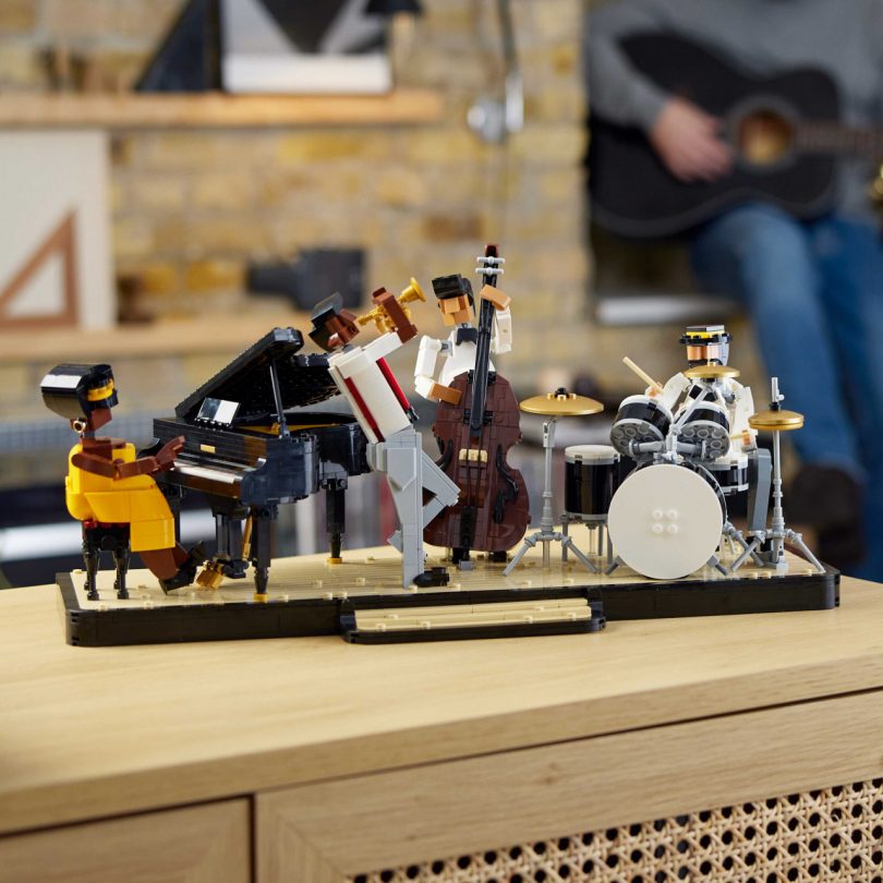 LEGO set of four jazz musicians playing instruments