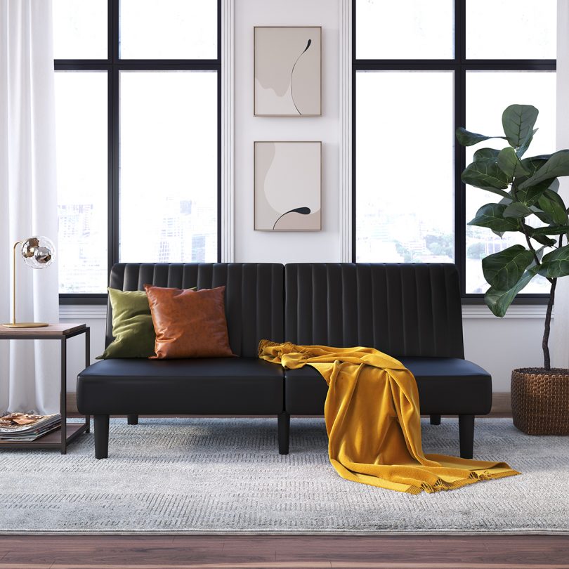 dark futon in styled interior space