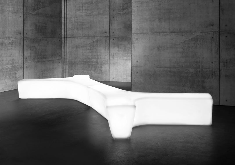 illuminated abstract white outdoor bench