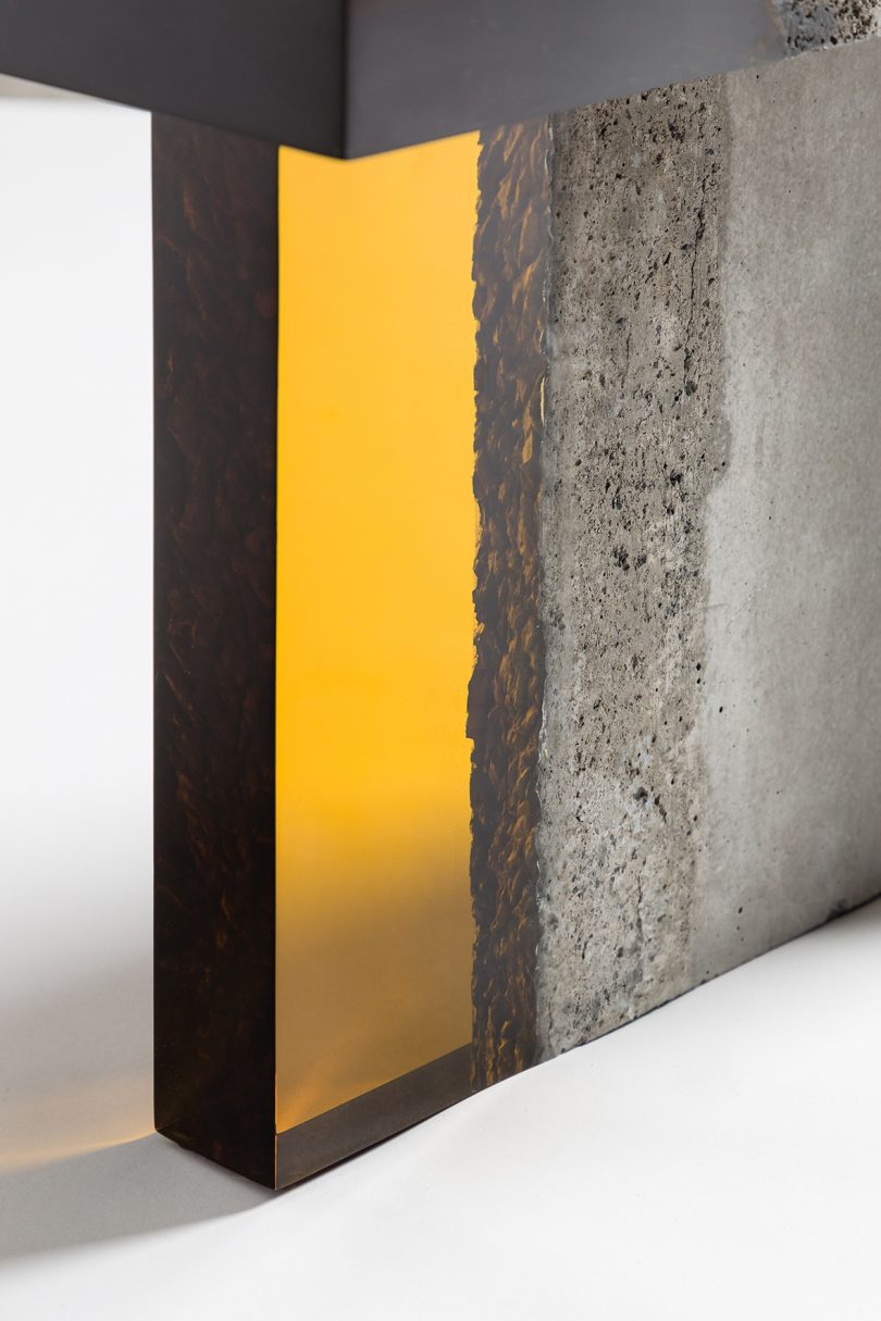 detail of concrete and resin table