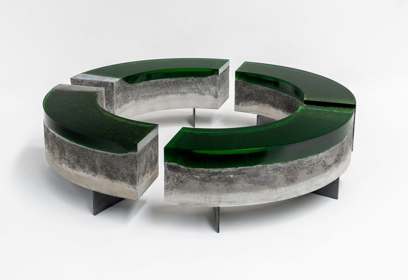 concrete and resin coffee table on white background