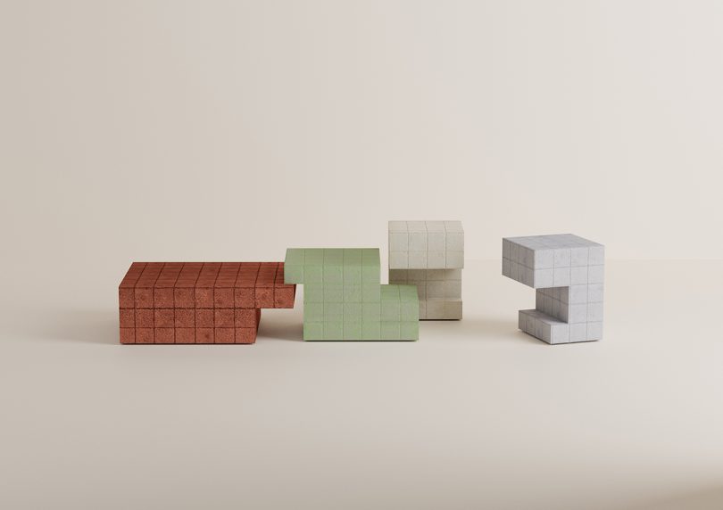 four tetris-like colorful side tables