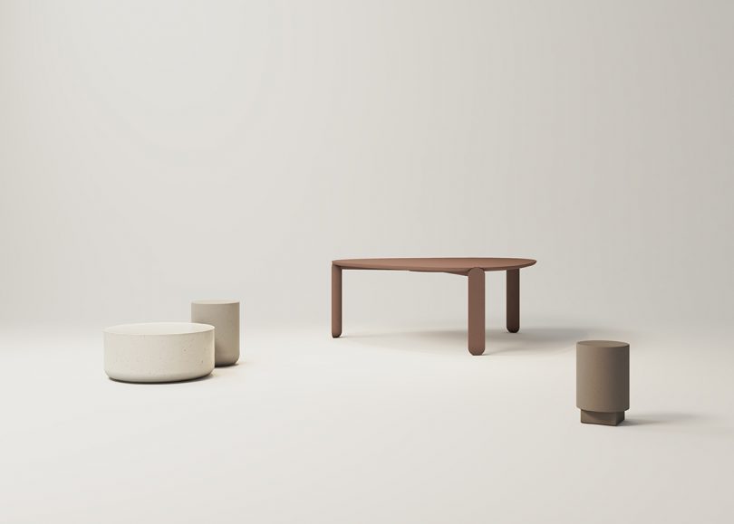 four tables and stools