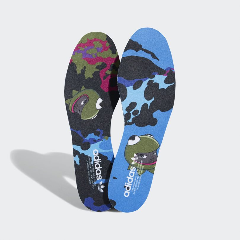 Detail of adidas Forum High Hebru Brantley insoles with Frogboy character print.