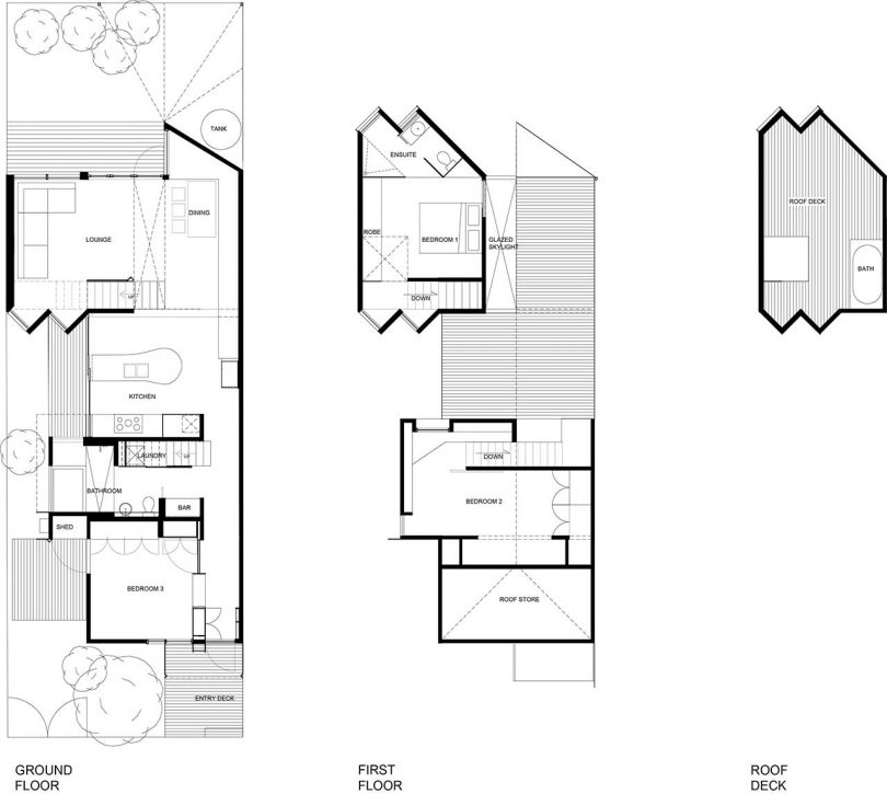 floor plans of modern home with three floors