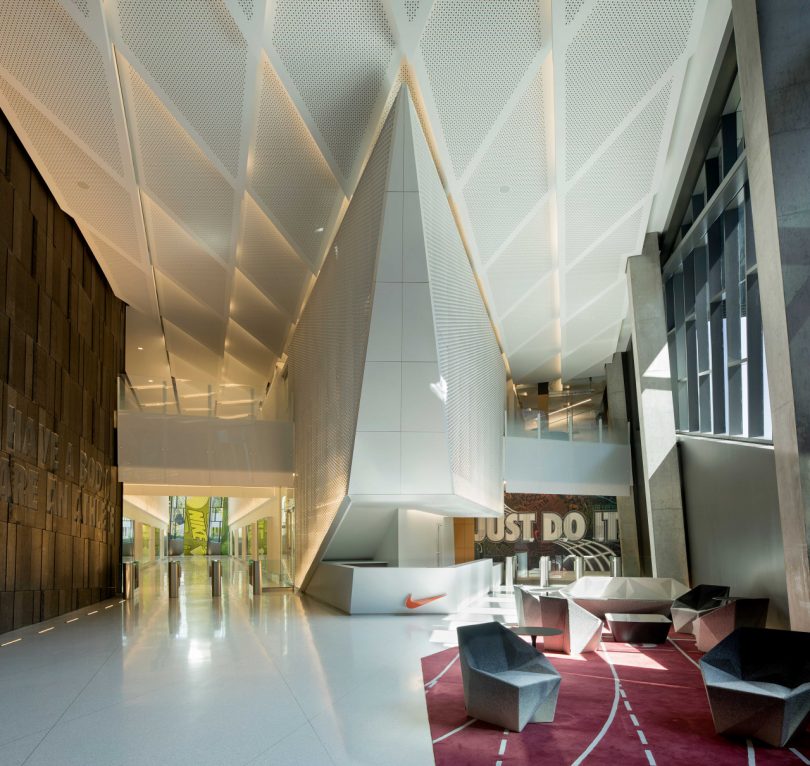 Large office interior with high ceilings on Nike campus in Serena Williams building