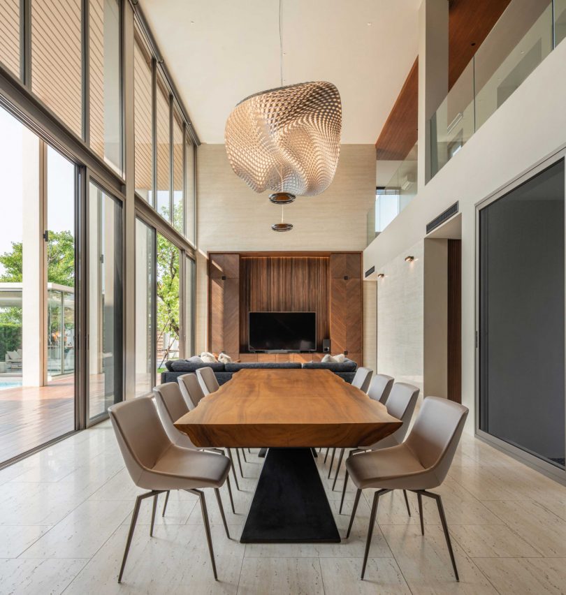 interior shot of modern double-height dining room