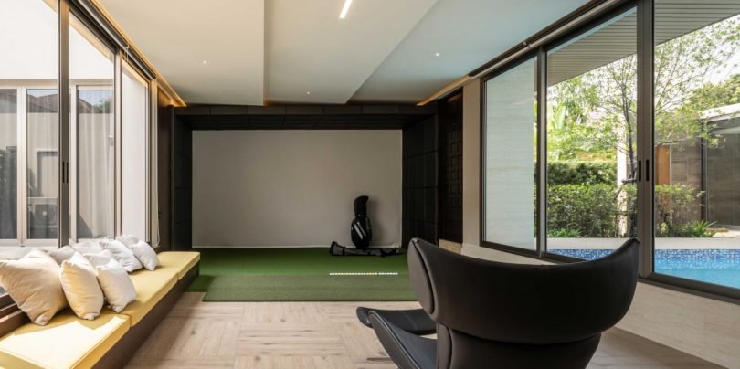 interior shot of golf simulator room