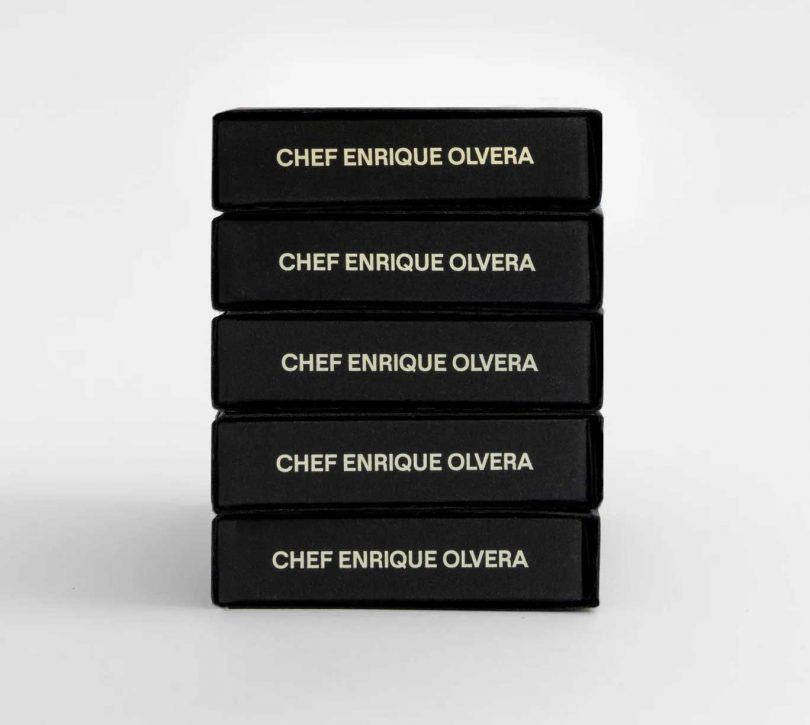 5 boxes stacked featuring the name Chef Enrique-Olvera