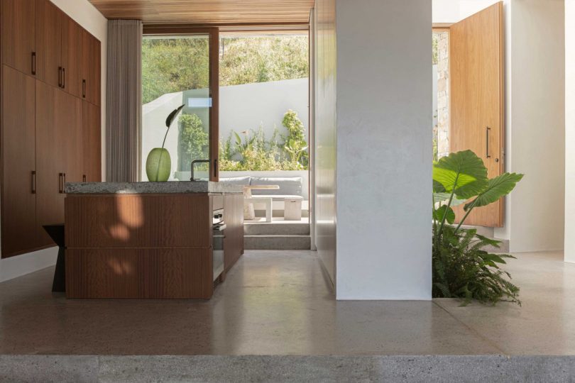 interior view of modern home with minimalist kitchen 