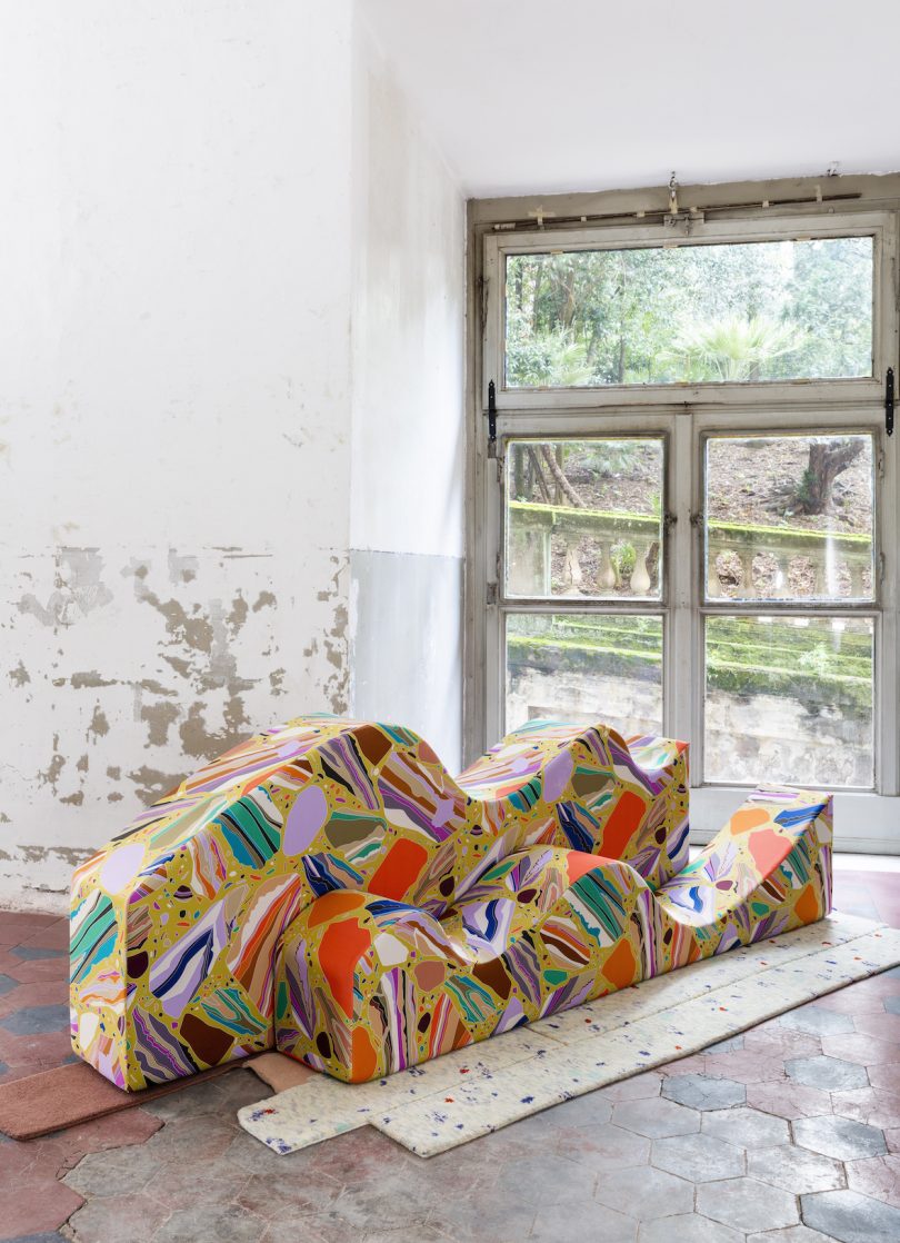 faux terrazzo pattern on supernova sofa