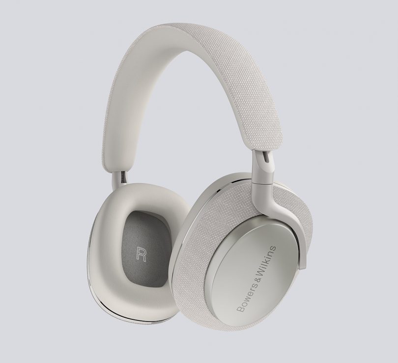angled view of pair of off-white headphones