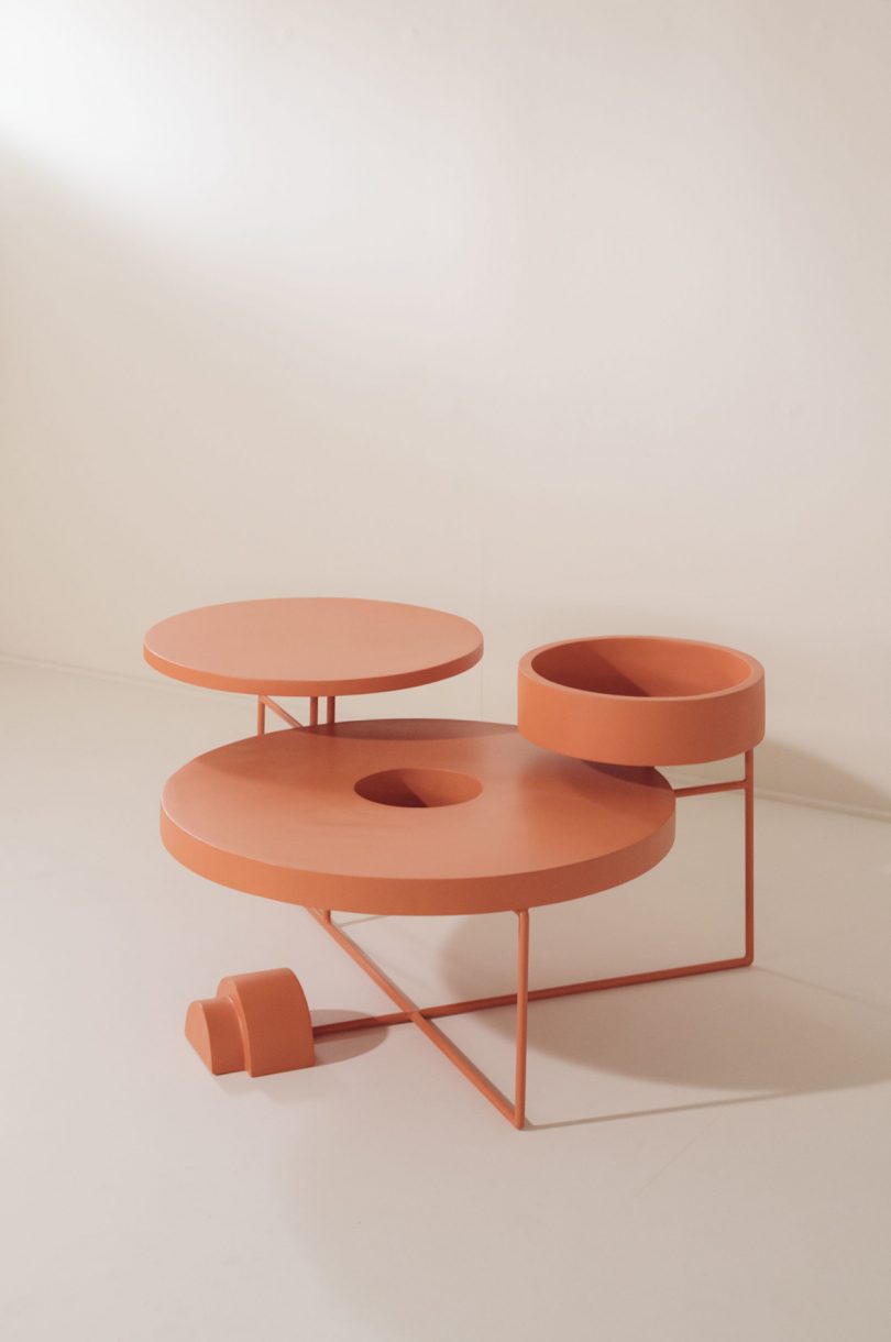 coral colored functional sculptural object