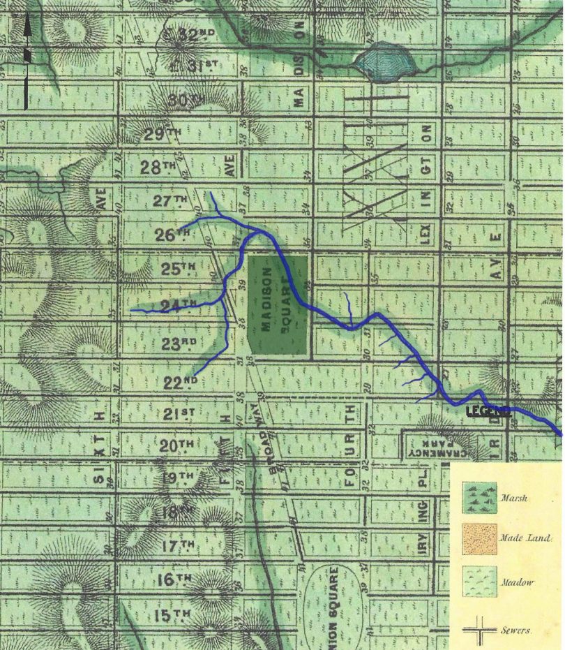 Map of New York showing original creek location