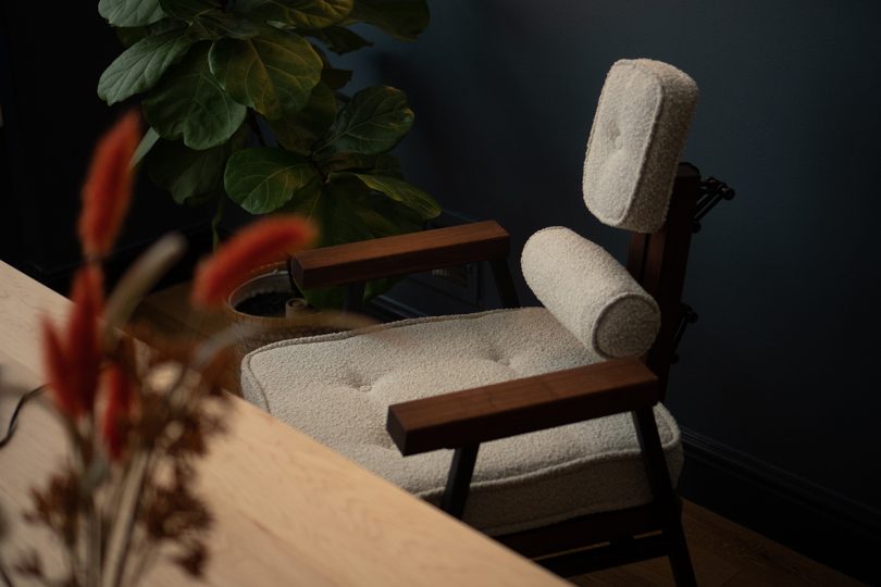 modern ergonomic chair behind a table or desk