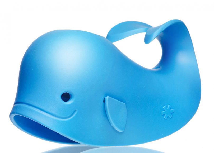 blue whale bath spout cover on white background