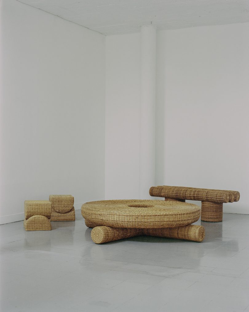 woven furniture collection in white studio