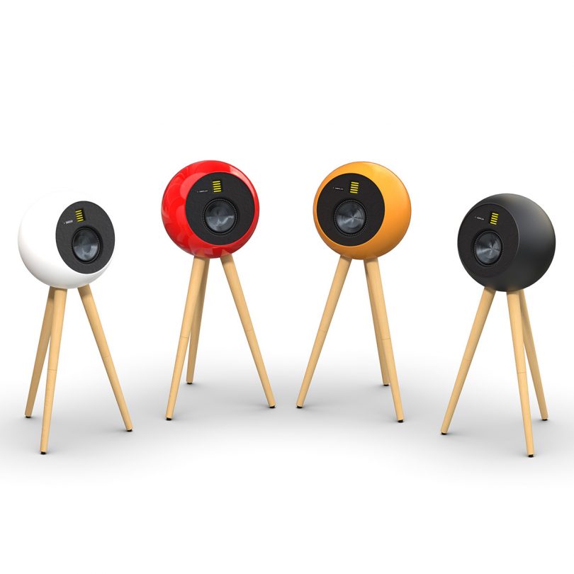 White, red, orange and black OEPLAY speakers.