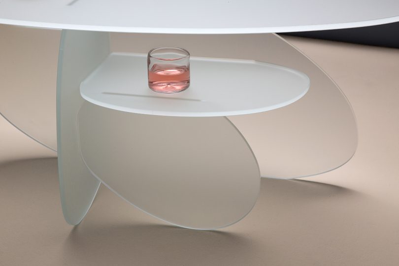 detail of frosted glass coffee table