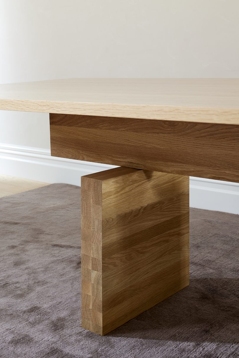 detail of rectangular dining table