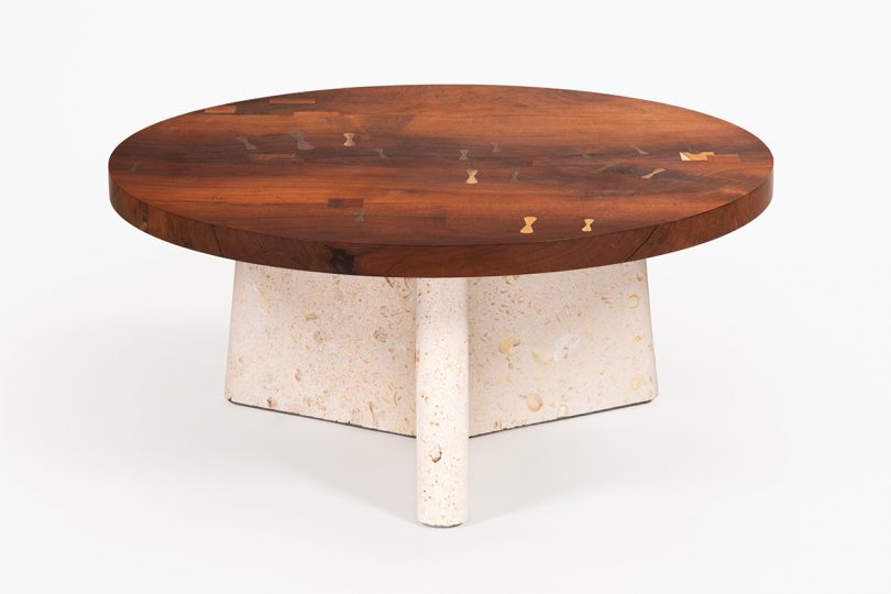 round two-tone wood tripod table