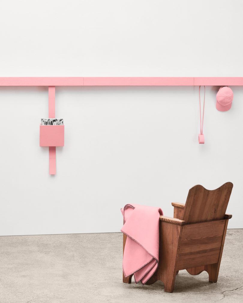 pink lifestyle accessories on a wall