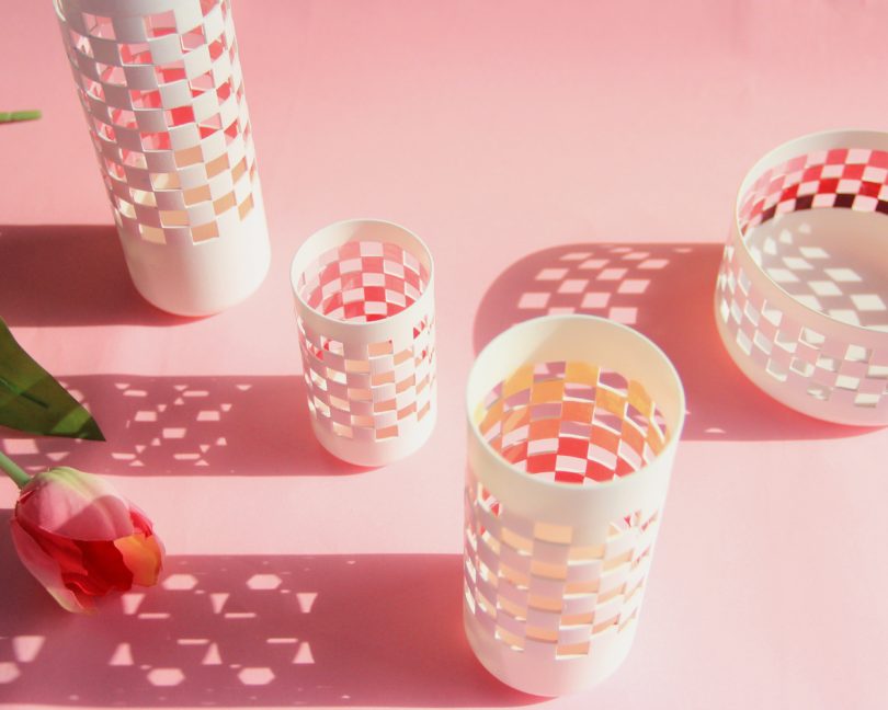 white and pink gradient cut-out vases