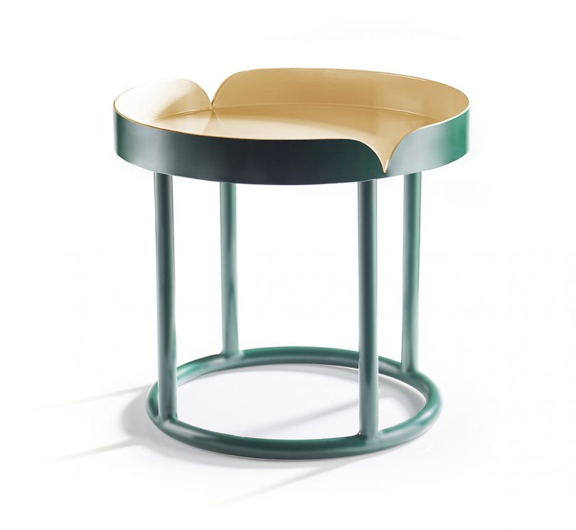turquoise and cream side table on white background