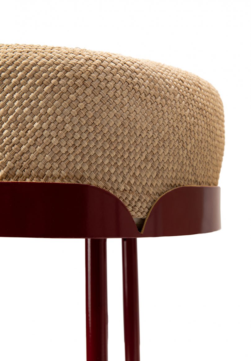 detail of colorful side table/stool on white background