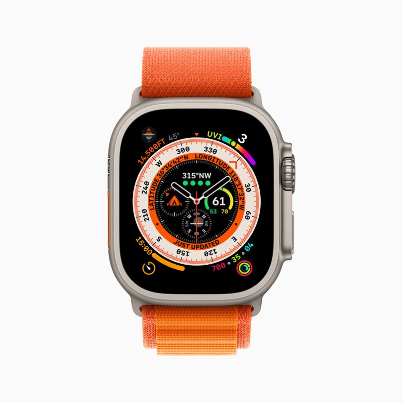 Apple Watch Ultra Face با نوار نارنجی