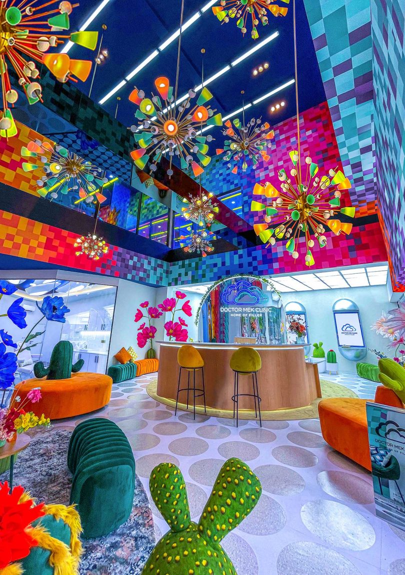 brightly colored med spa interior filled with playful objects