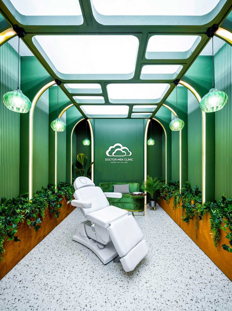 modern green patient room at med spa