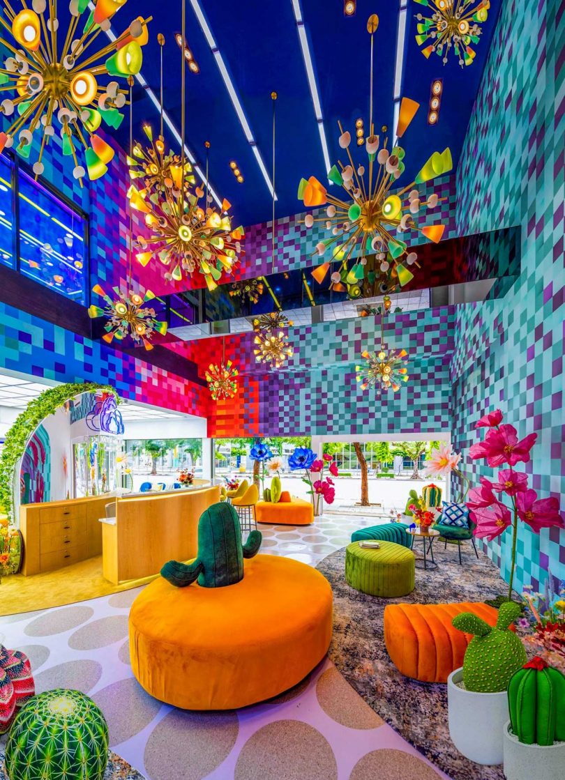 brightly colored med spa interior filled with playful objects