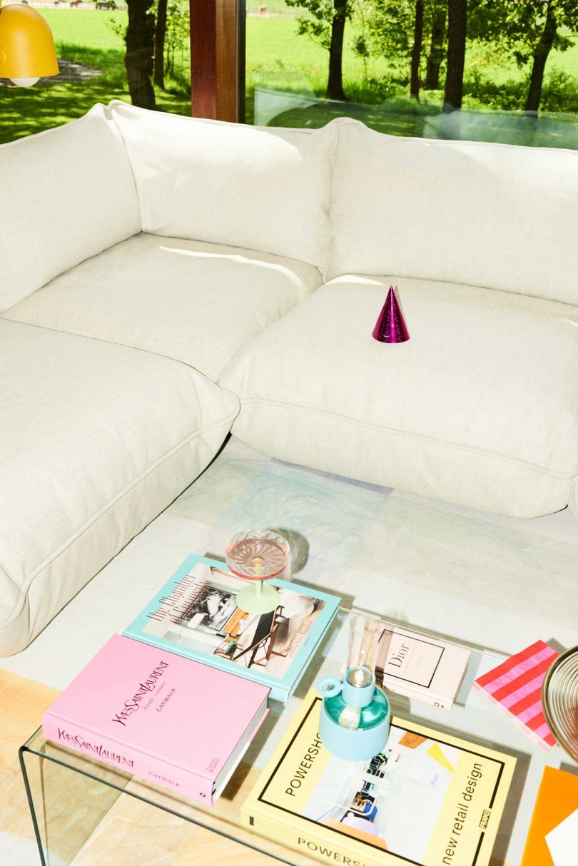 modern living space with white modular sofa