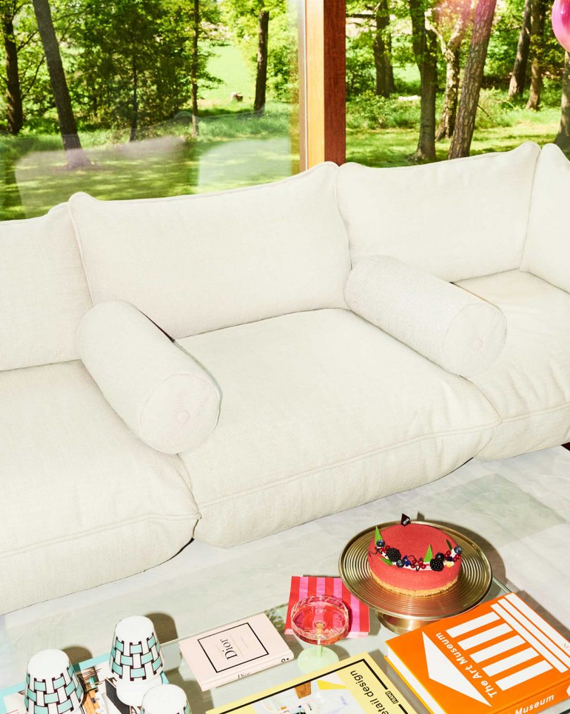 modern living space with white modular sofa