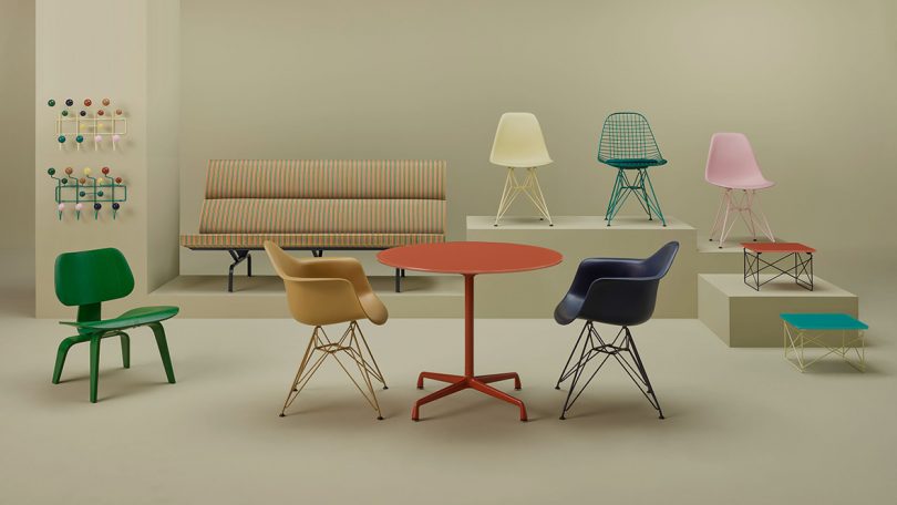 muted tone image featuring Herman Miller classics reimagined by HAY
