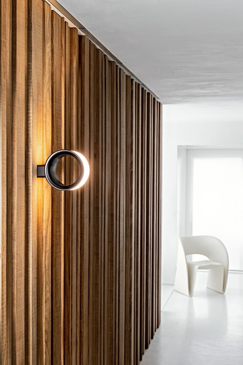 minimal wall/ceiling lamp with hollow ring in a styled interior space